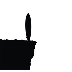 Black surfboard standing on cliff edge vector