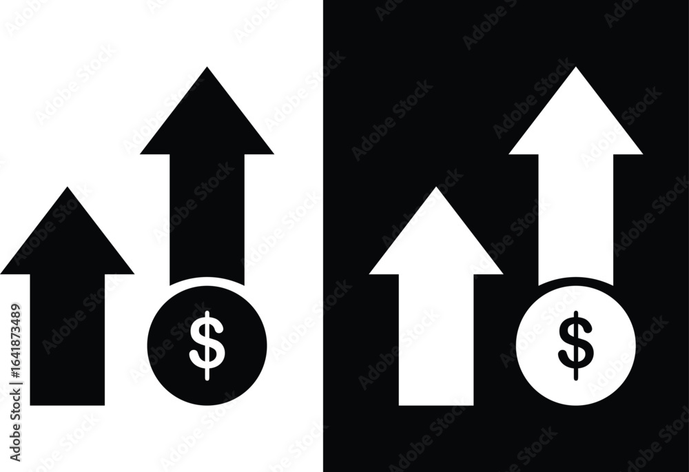 Poster profit growthline vector icon set . two arrows pointing up and down with dollar coin
