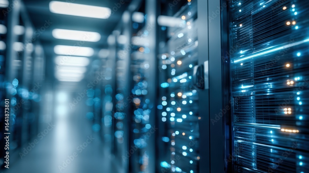 Poster data center server room: high-tech infrastructure for cloud computing and information technology, fe