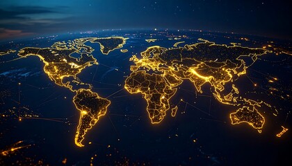 Global city lights world map