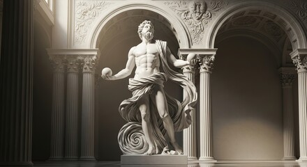 Obraz premium Ancient greek statue of a muscular god in a classical building