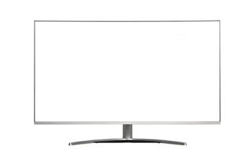 Curved widescreen monitor with metallic stand isolated on a transparent background