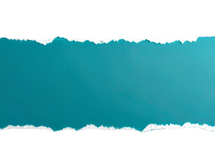 Teal-painted torn paper ripped in the middle, isolated on a transparent background