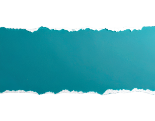 Teal-painted torn paper ripped in the middle, isolated on a transparent background