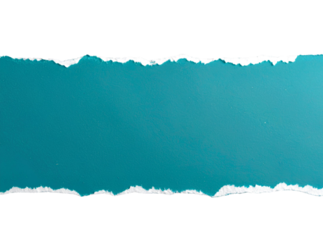 Teal-painted torn paper ripped in the middle, isolated on a transparent background