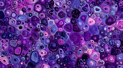 abstract geometric pattern in vibrant purple, blue, and pink tones with layered circular and oval shapes creating a dynamic and textured visual composition.