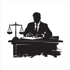 Courtroom law judge gavel justice system legal attorney lawyer scales silhouette illustration editable stock vector illustration