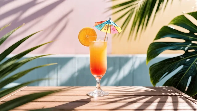 Colorful Cocktail Glass on Table with Soft Pastel Background
