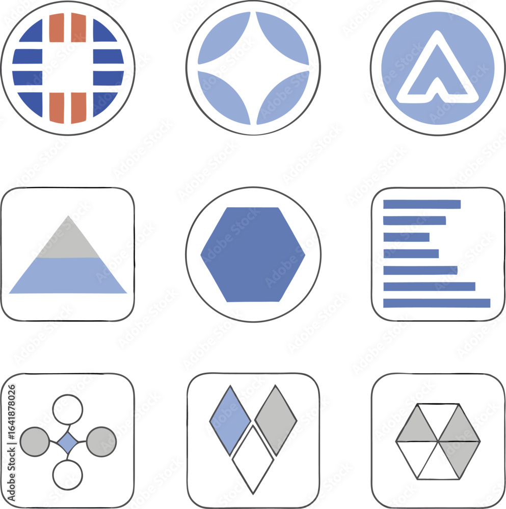 Poster abstract geometric shapes and icons with transparent background for versatile design