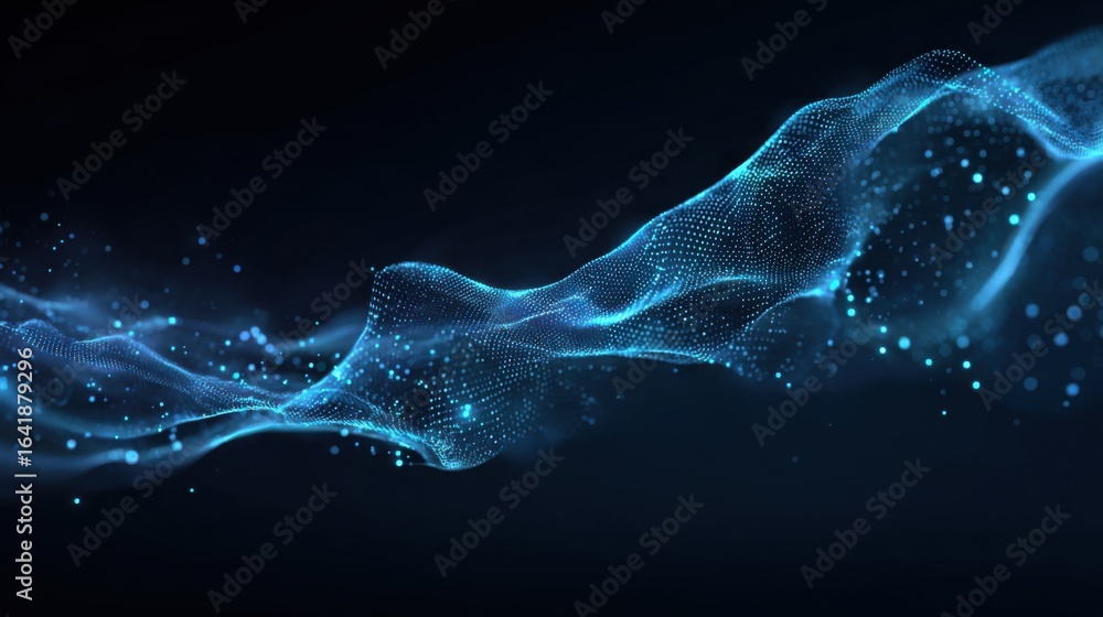 Poster colorful waves of light move across a dark backdrop, creating a mesmerizing display of glowing parti