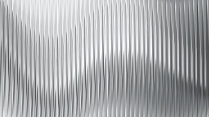 Ribbed metal texture with corrugated glass background and silver 3D effect. Abstract pattern of gradient transparent window with black vertical stripes. Panel of steel and fluted plastic sheet. - Powered by Adobe