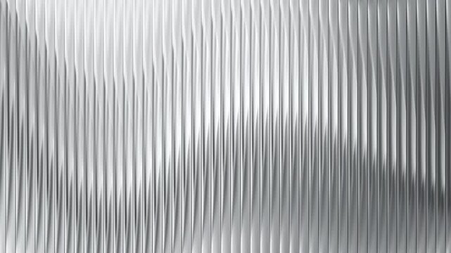 Ribbed metal texture with corrugated glass background and silver 3D effect. Abstract pattern of gradient transparent window with black vertical stripes. Panel of steel and fluted plastic sheet.