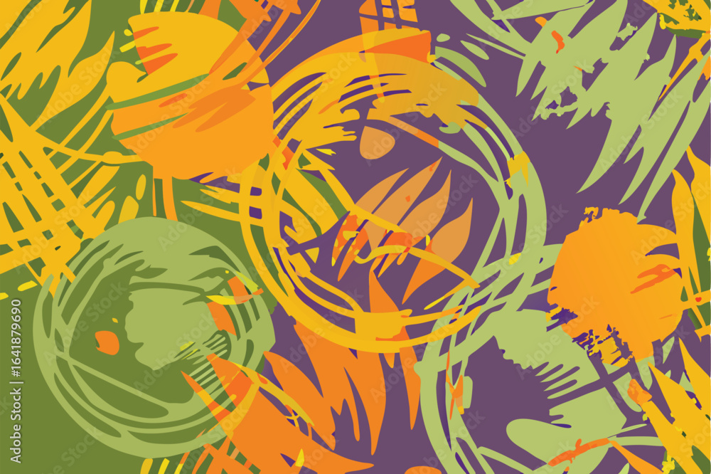 Poster abstract graphic composition of organic forms and colorful overlapping elements