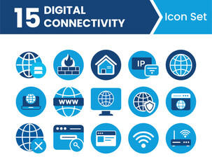 Vector art of 15 digital connectivity icon set isolated on white background