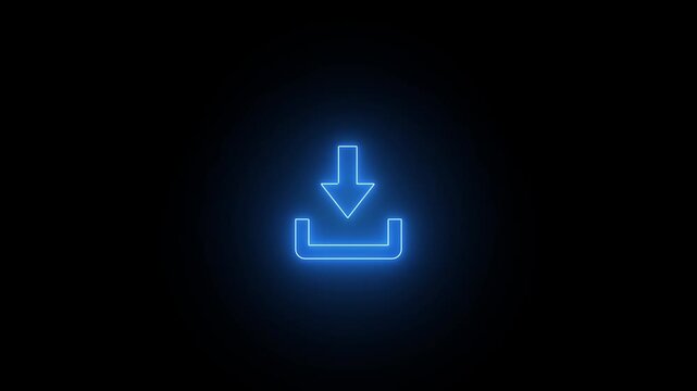 glowing neon animation of download icon arrow icon. on black background, neon glowing download arrow