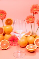 Empty wine glass with flowers