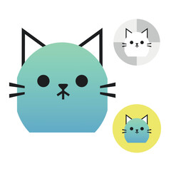 Cute round kitten illustration in minimalist style. Logo with cute blue kitten.