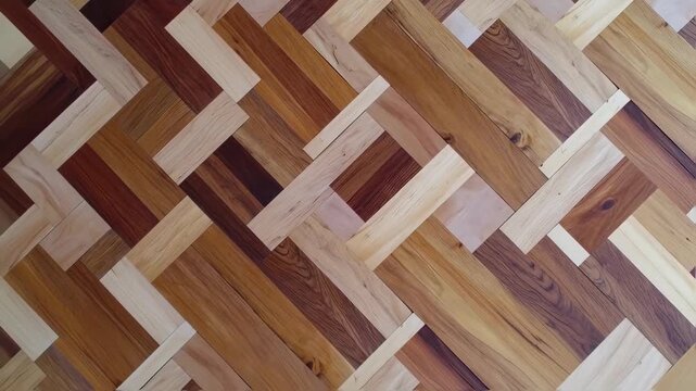 Wood parquet flooring in a herringbone pattern