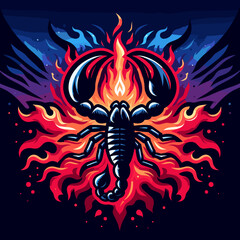Scorpio zodiac sign dynamic illustration with fiery background, concept