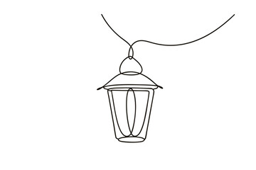 Minimalist single line drawing a hanging lantern a light illumination