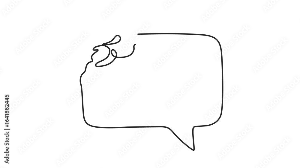 Poster animated self drawing of continuous line draw brain and speech bubble. full length one line animatio
