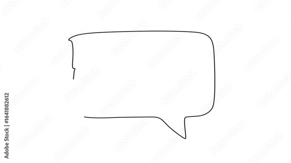 Poster animated self drawing of continuous line draw hand showing something with index finger and speech bu