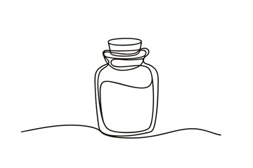 Minimalist single line drawing a potion bottle with cork stopper liquid