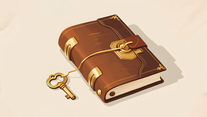 Flat Style Journal with Lock and Key – Secure Personal Diary Illustration for Privacy, Confidential Notes, and Creative Writing Projects