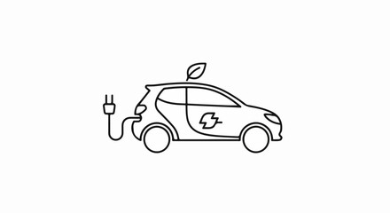 Electric Car Outline with Leaf and Plug, Eco-Friendly Vehicle