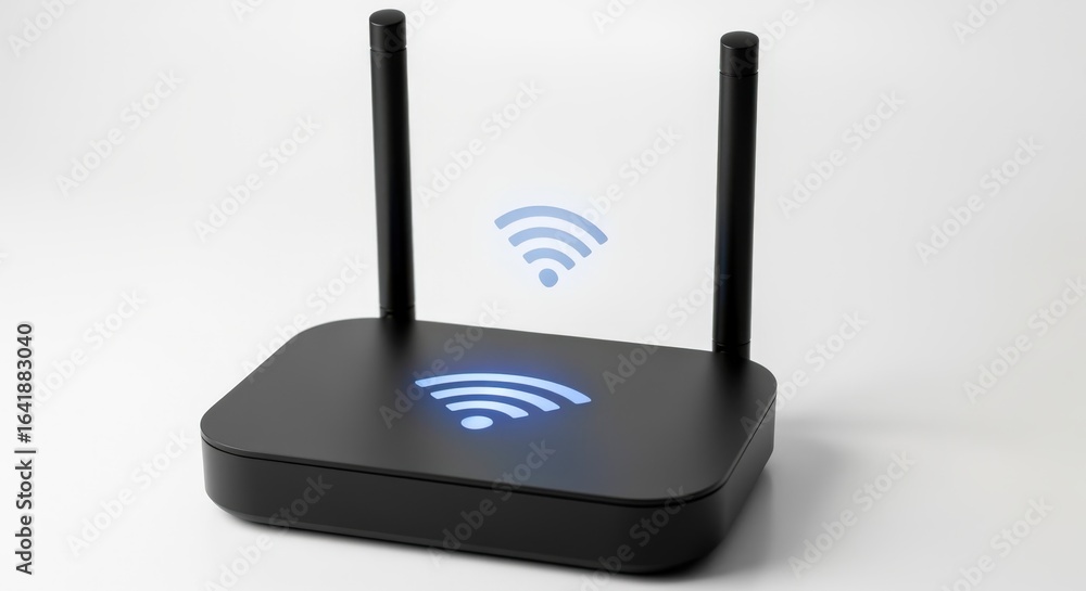 Poster wireless internet router on white background: modern network connectivity solution for home and offi