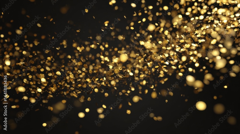 Aufkleber golden particles float gracefully in the air, creating a dazzling effect against a deep black backgr