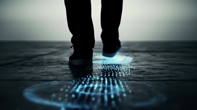 Digital Footprint Data Trail Leaving Glowing Blue Mark