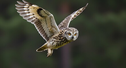 Obraz premium Majestic Owl Soars Through a Verdant Forest