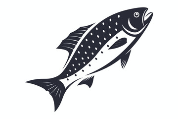 Isolated Gray Fish Leaping Silhouette with White Spots on White Background