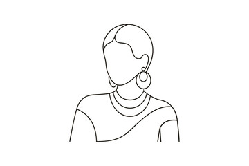 Minimalist single line drawing a woman wearing large hoop earrings necklace female