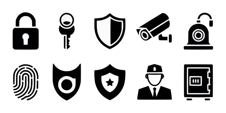 Collection of Security and Protection Icons Representing Safety Measures and Privacy Assurance with a Modern and Minimalist Design
