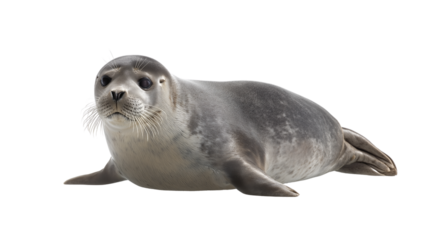 Wild seal resting on cold ice sheet, full body smooth skin, innocent face animal wallpaper, clean white backdrop real scene 4k image