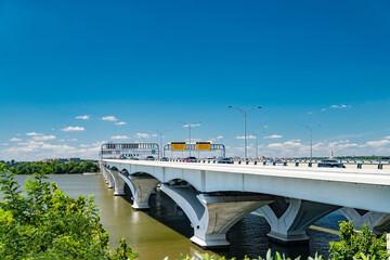 Iconic interstate bridge between Virginia and Maryland over Potomac River. scenic view with cars...