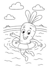 coloring book page of a carrot swimming with a float in a lake.









Ask ChatGPT