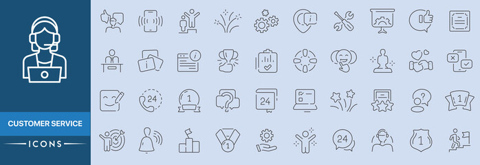Customer Service icon set. Contains related to assistance, help, operator, feedback, assistant and more. Assistance icon. Minimal icons pack. Pixel perfect. Editable stroke