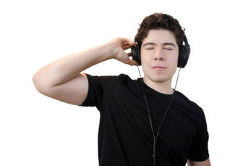 Young man enjoying music with headphones and closed eyes