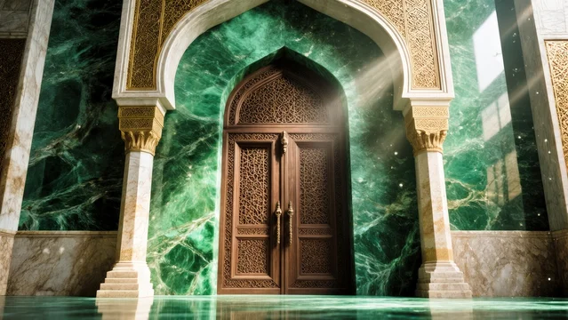Elegant Symmetrical Doors in Golden and Emerald Setting