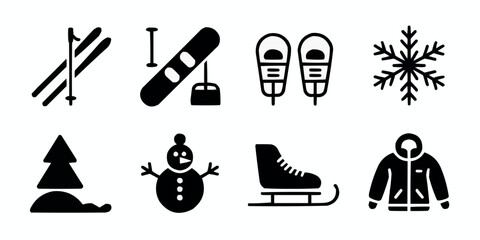 Fototapeta premium Winter Activities Icons Collection for Outdoor Adventures and Seasonal Fun Vector Graphic Design