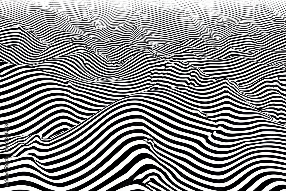 Aufkleber waves of black and white stripes creating a mesmerizing pattern on a flat surface