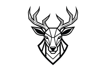 Geometric Deer Head Illustration, Modern Outline Design on White Background