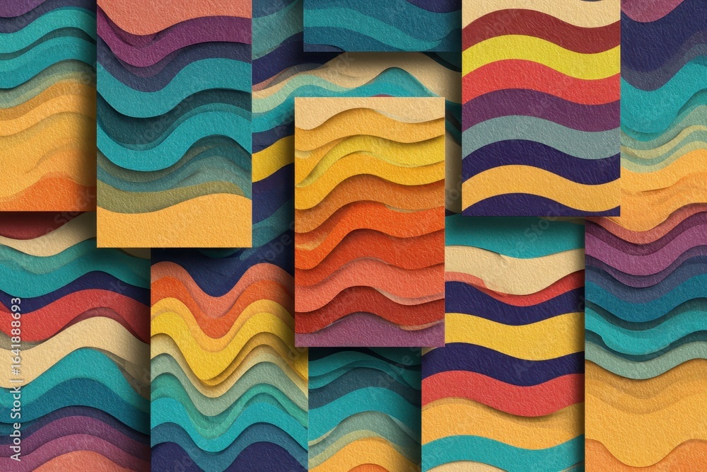 Poster colorful layered waves of paper create an artistic display showcasing texture and depth