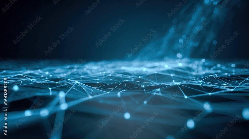 Aufkleber abstract network connection visualization with blue lines and dots connecting in dark background