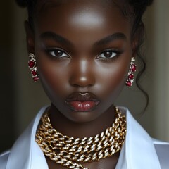 Elegant woman showcases stunning necklace with intricate design highlighting beauty of jewelry enhancing overall look and style in sophisticated atmosphere