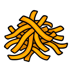 A vibrant vector illustration of a pile of stylized, orange, curved strips, reminiscent of Cheddar cheese, with bold black outlines, creating a playful and energetic visual.