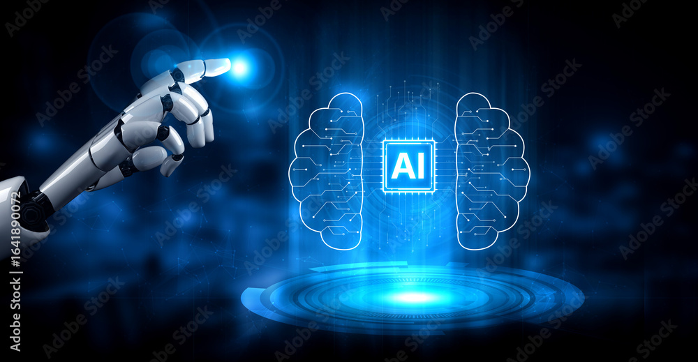 Poster ai brain processes big data with generative ai, llms, and machine learning to support business decis